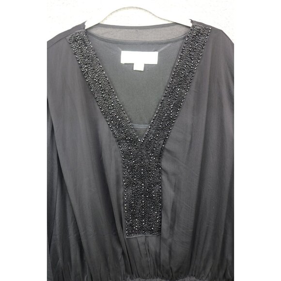 American Glamour by Badgley Mischka Black Sheer Chiffon Tunic-2X-Beaded-Lined - Picture 5 of 12